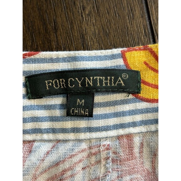 For Cynthia Linen Viscose Blend Wide Leg Ankle Pants Size Medium Blue Striped - Picture 6 of 7